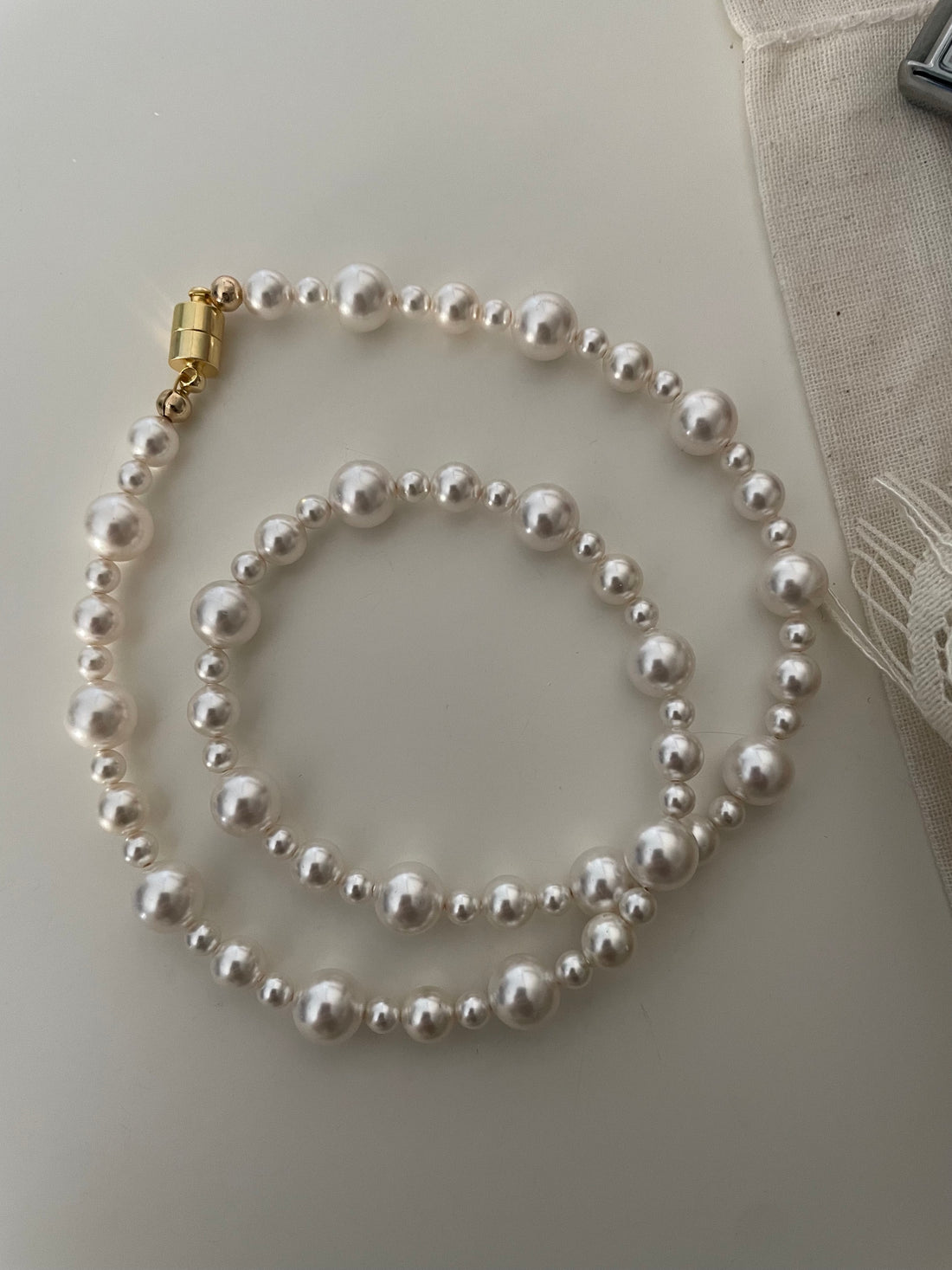 Faux Pearl Necklace 14K Gold Filled with Magnetic Clasp