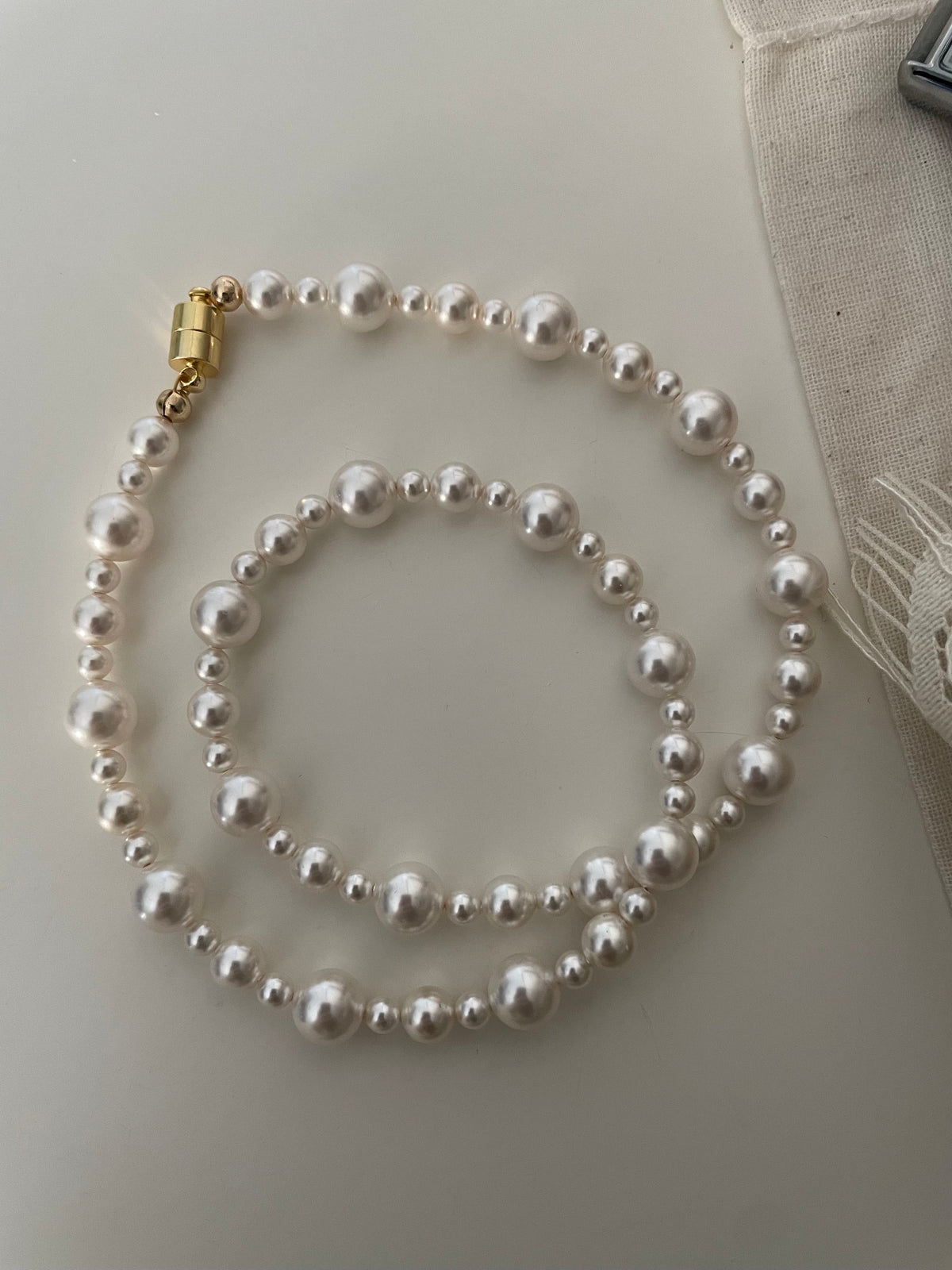 Faux Pearl Necklace 14K Gold Filled with Magnetic Clasp