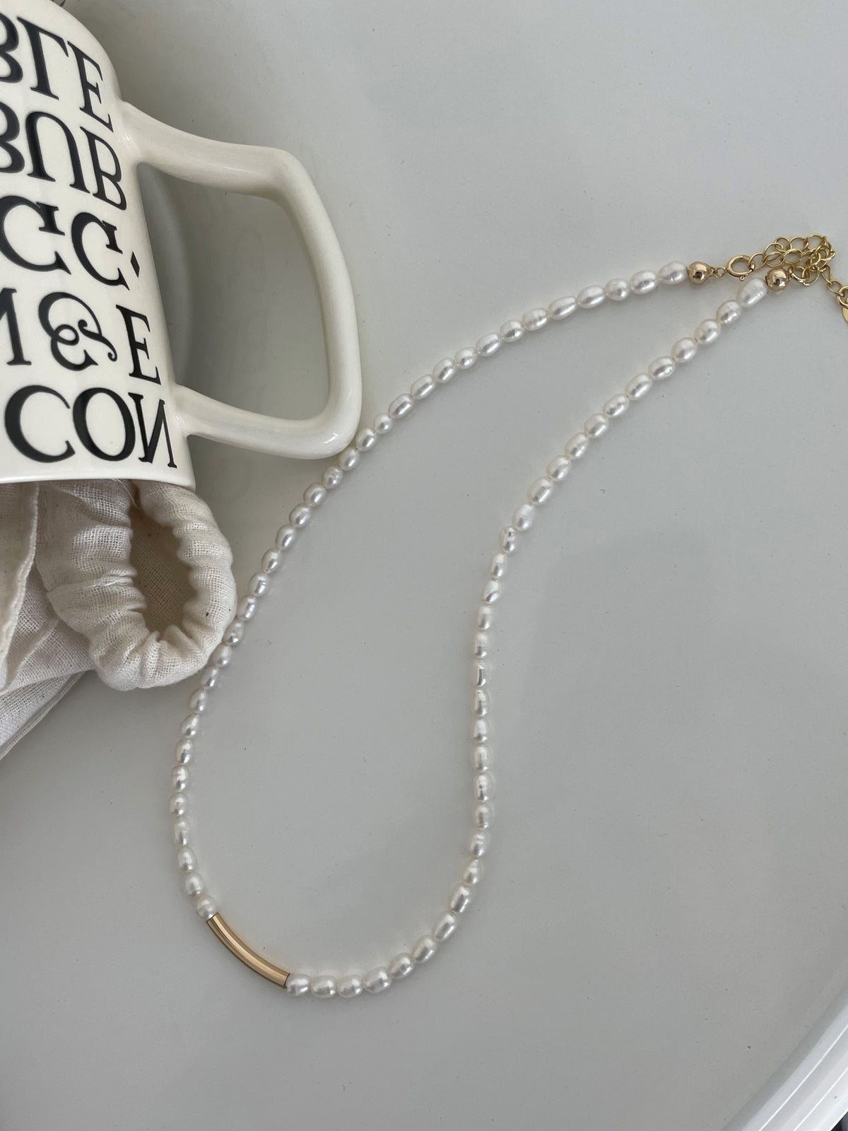 Gold Smile Bar Freshwater Pearl Necklace