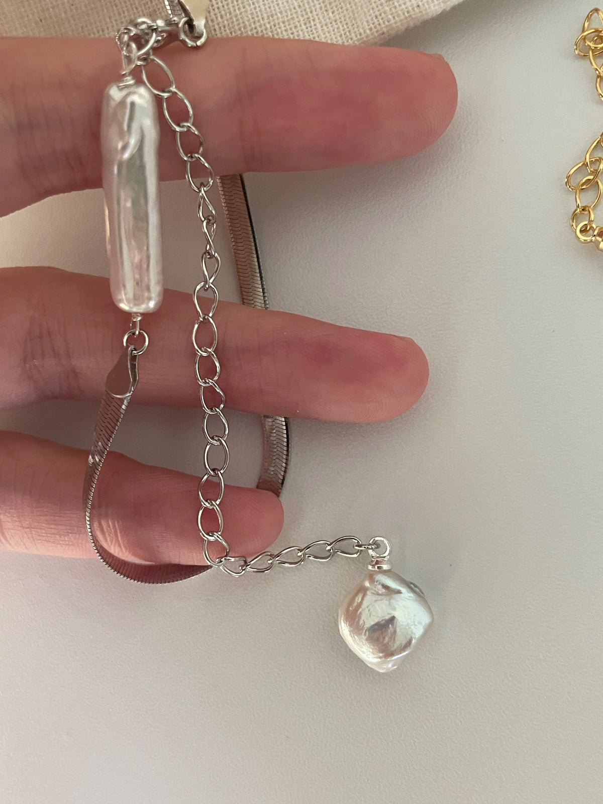 Herringbone Chain Baroque Pearl Necklace