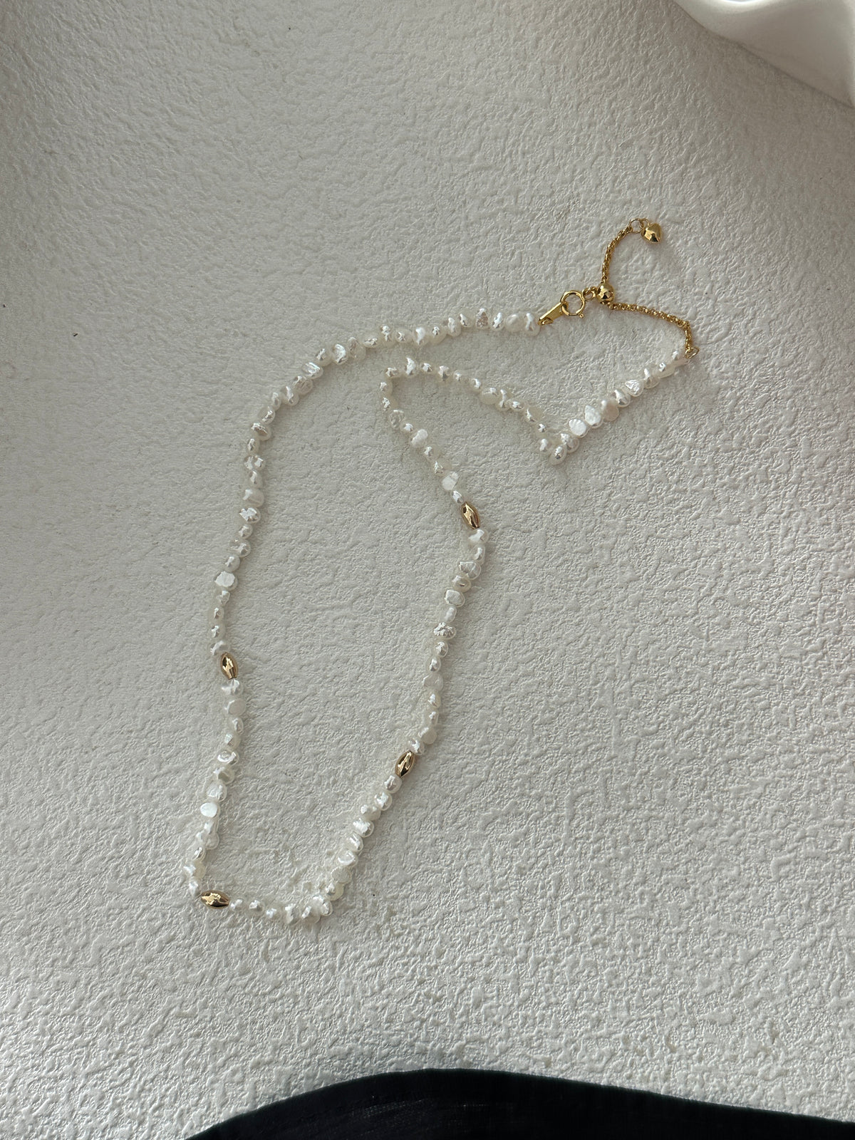 Dainty Freshwater Pearl Necklace and Ring Set — Gold Bead Accent