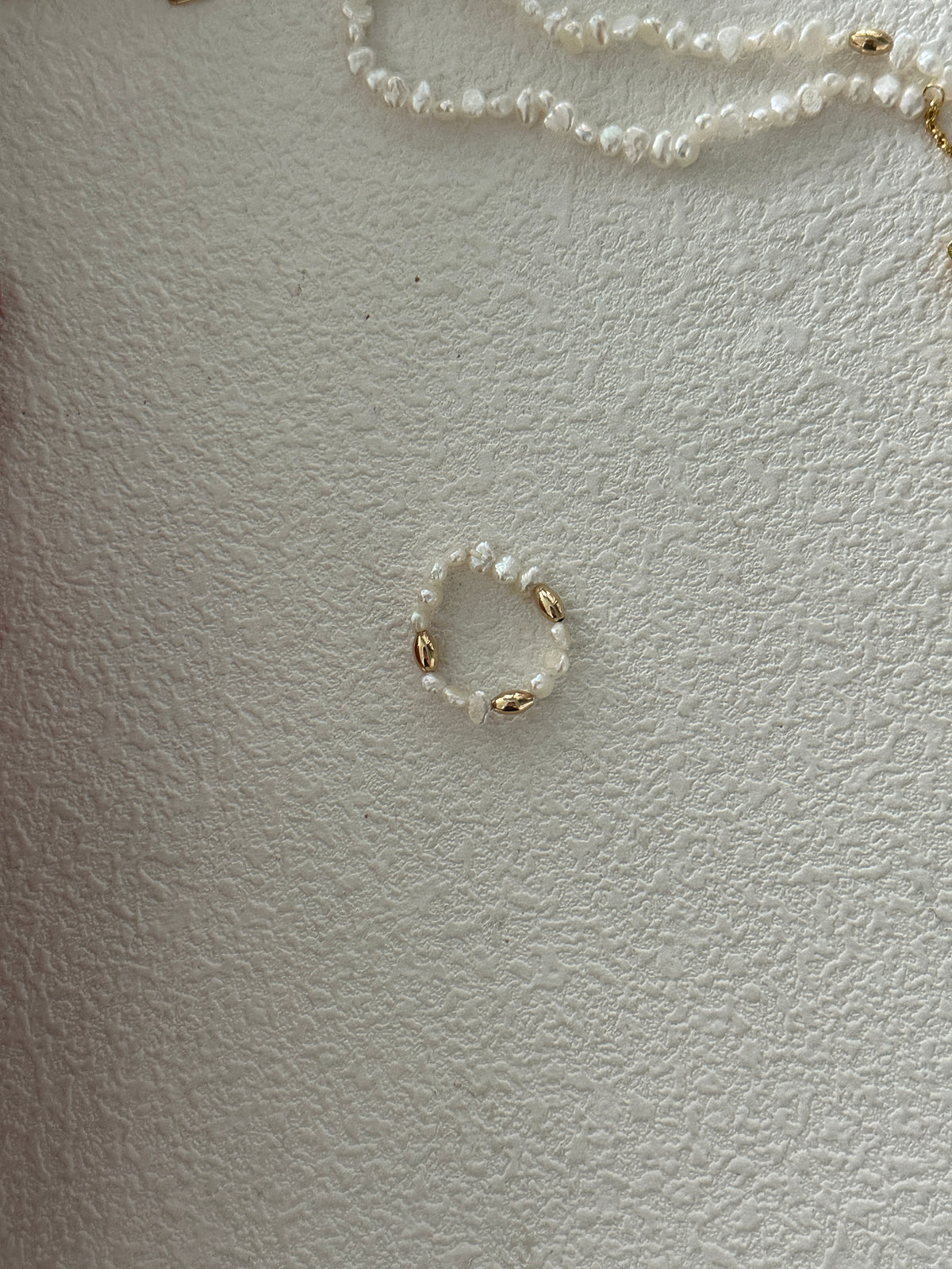 Dainty Freshwater Pearl Necklace and Ring Set — Gold Bead Accent