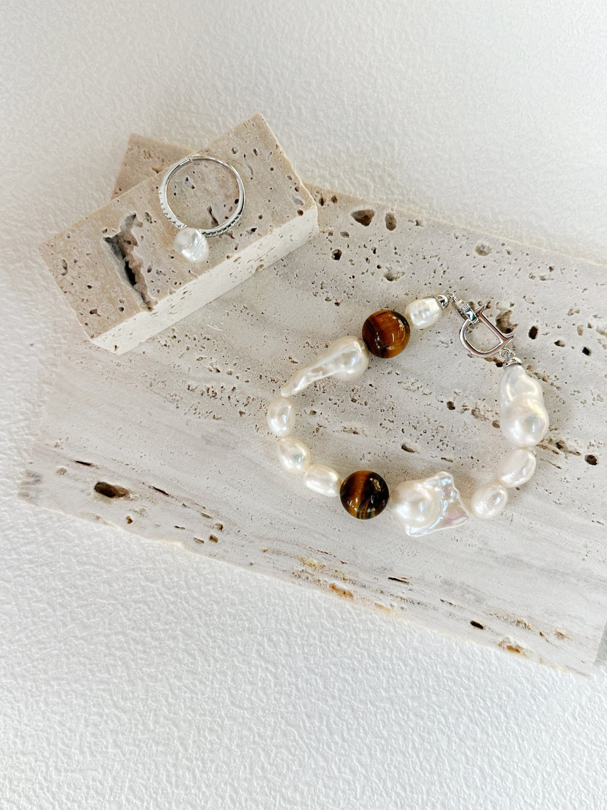 Boho Artisan Large Baroque Pearl & Tiger's Eye Bracelet
