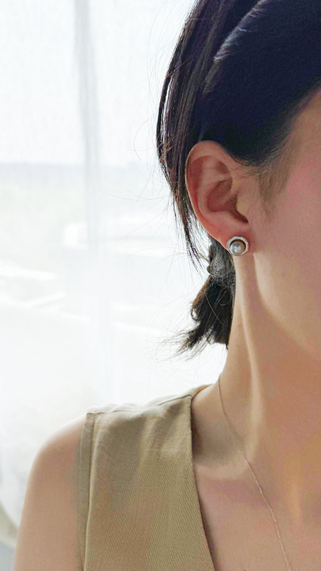 Minimalist Silver-Blue Pearl Stud Earrings
