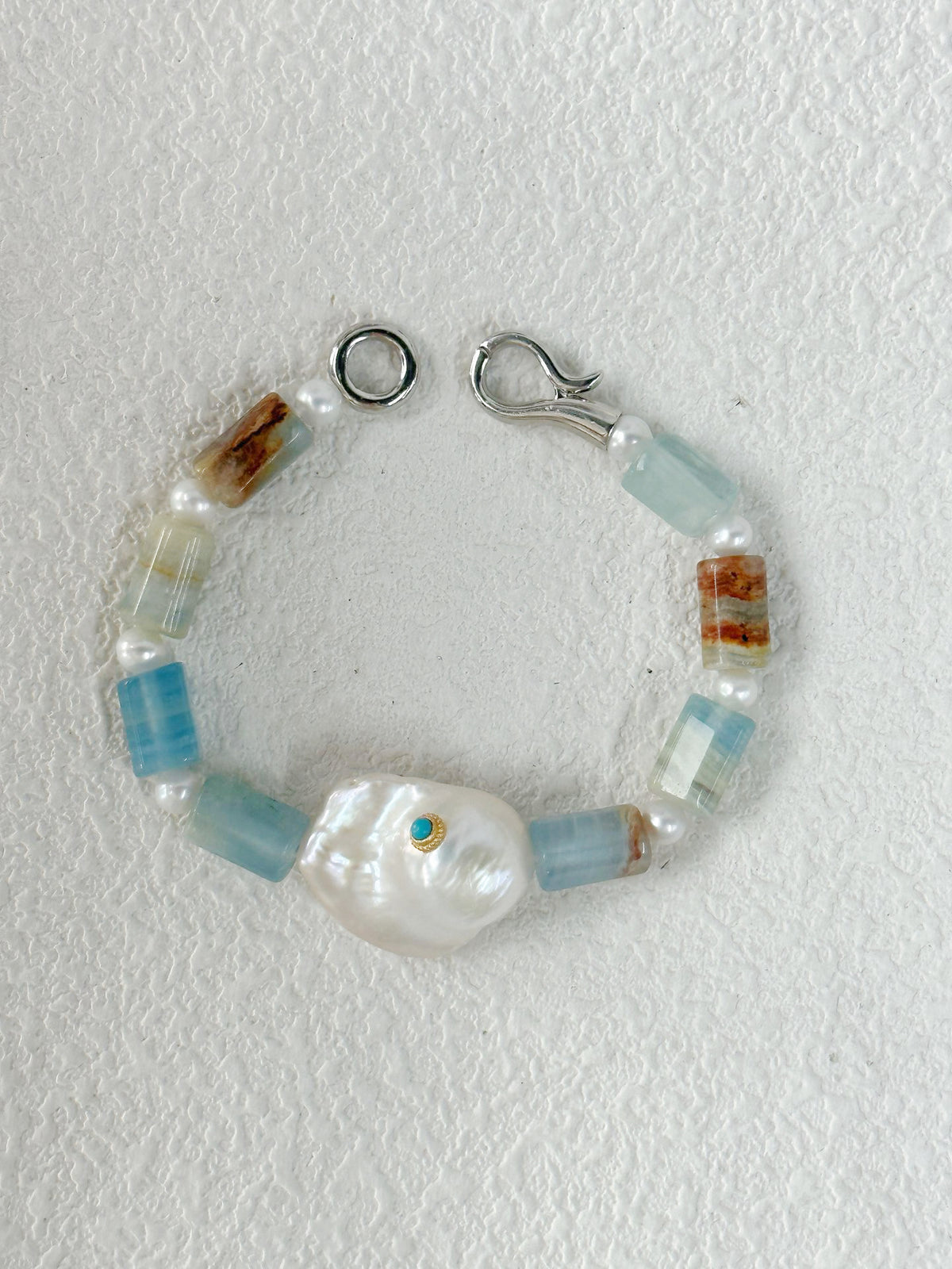 Ocean-Inspired Blue Stone & Large Baroque Pearl Bracelet