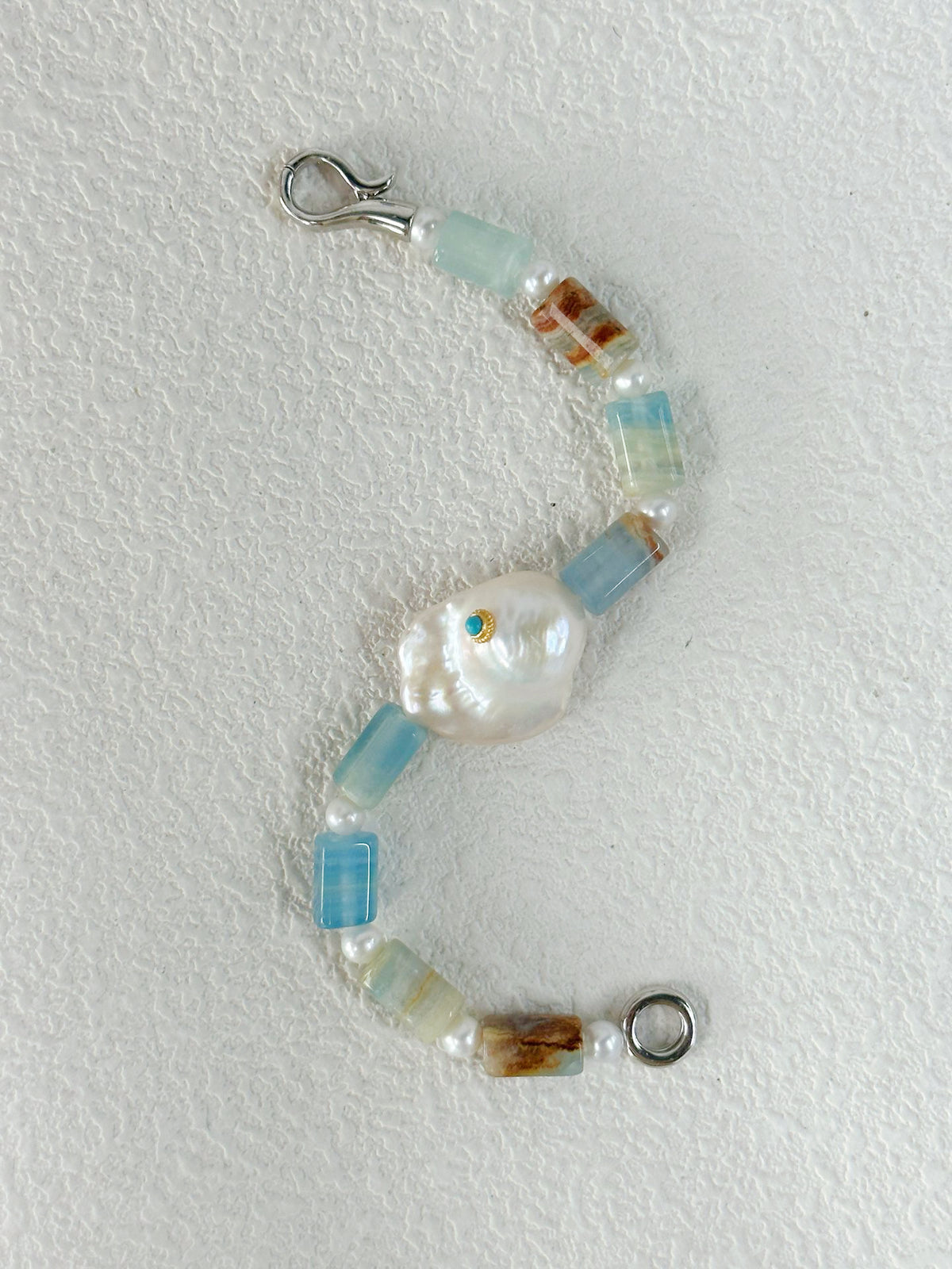 Ocean-Inspired Blue Stone & Large Baroque Pearl Bracelet
