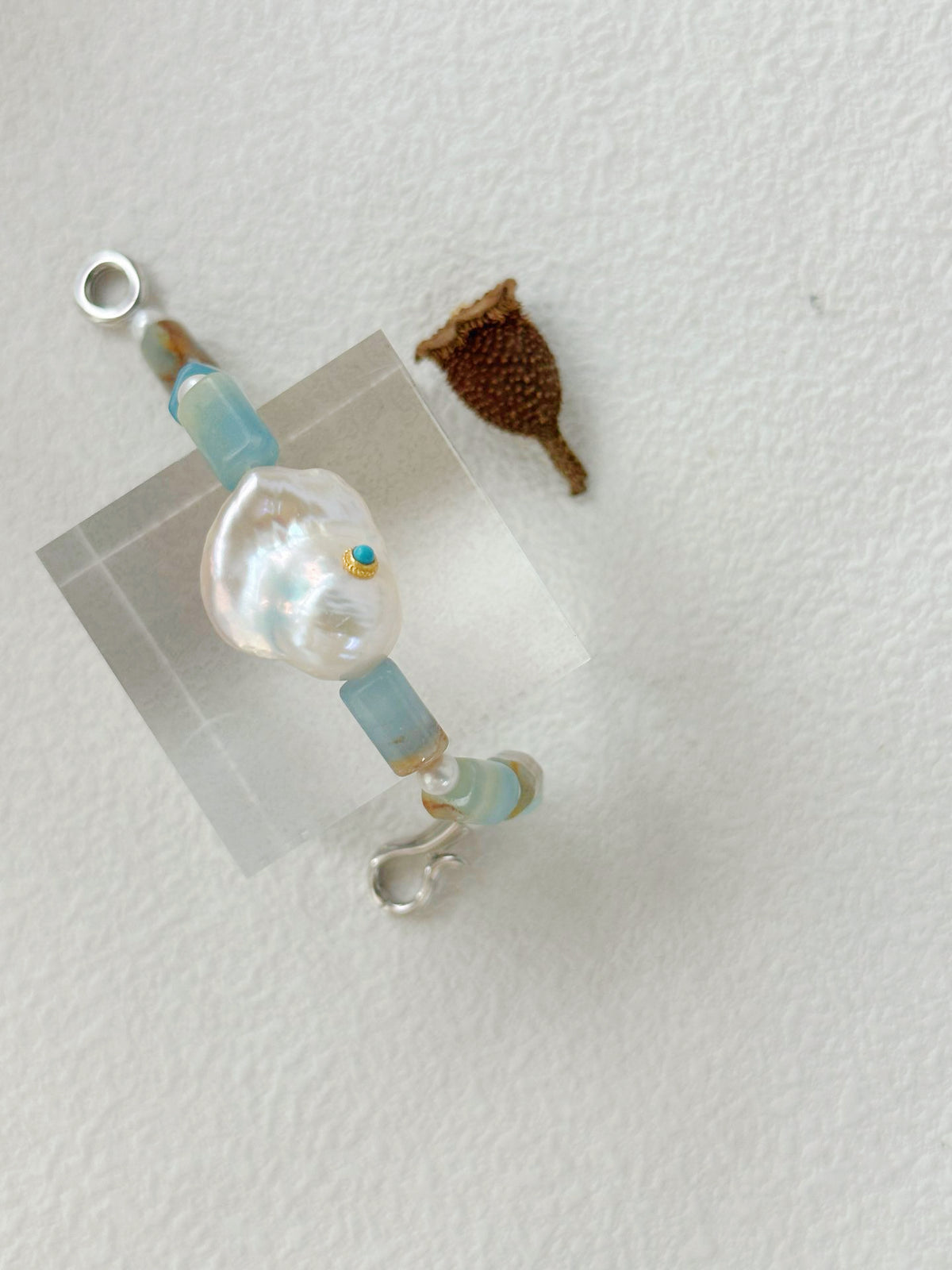 Ocean-Inspired Blue Stone & Large Baroque Pearl Bracelet