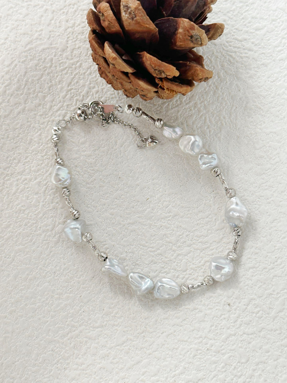 Baroque Pearl & Scattered Silver Necklace & Bracelet Set