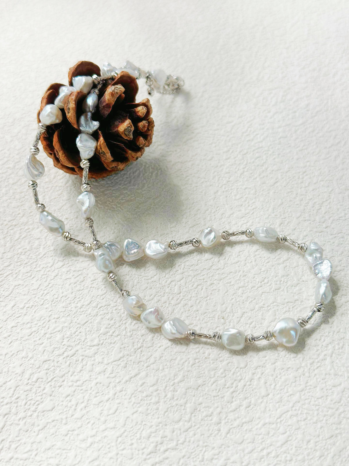 Baroque Pearl & Scattered Silver Necklace & Bracelet Set