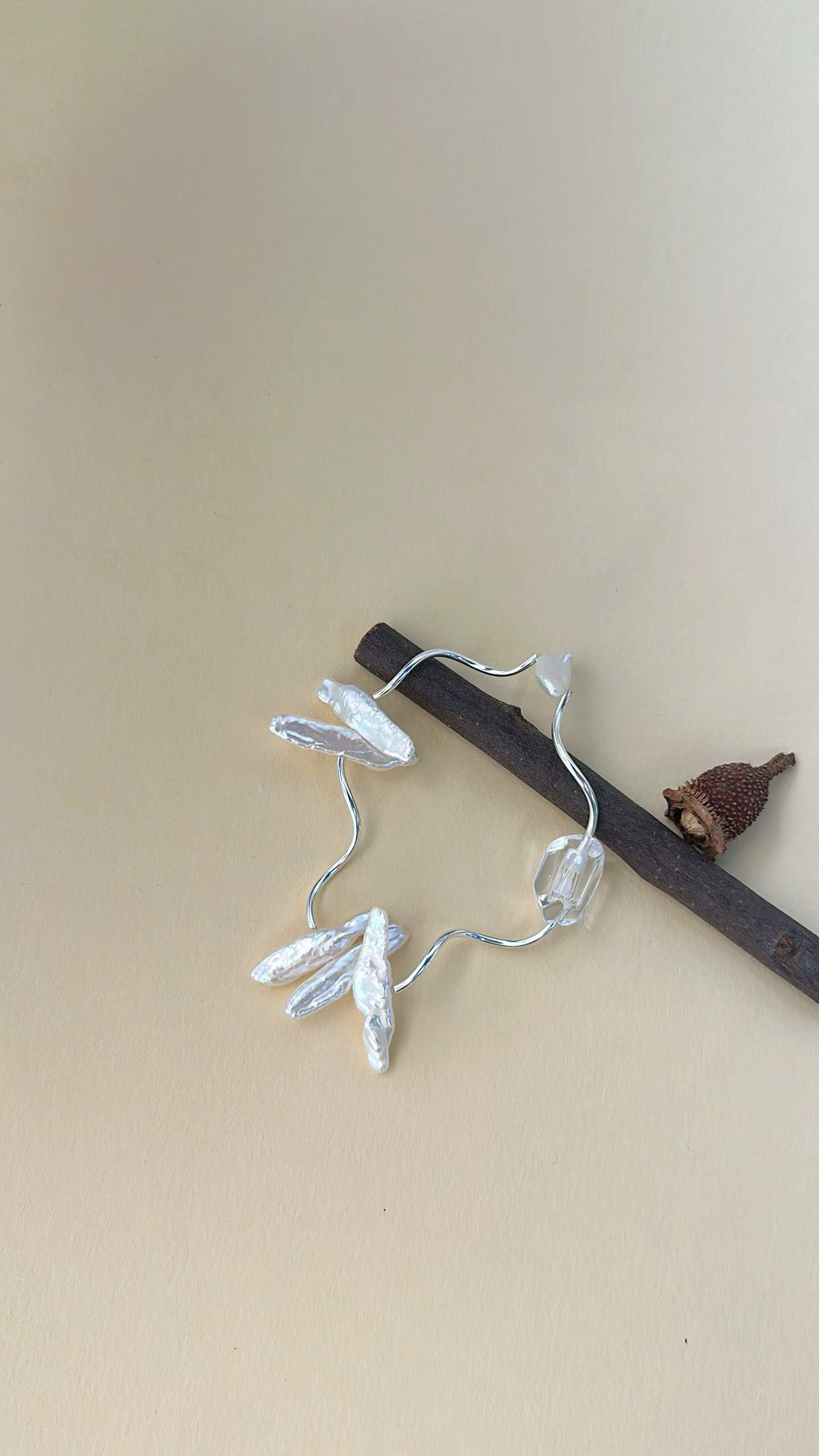 BentBranch — Baroque Pearl & Clear Quartz Sterling Silver Bracelet