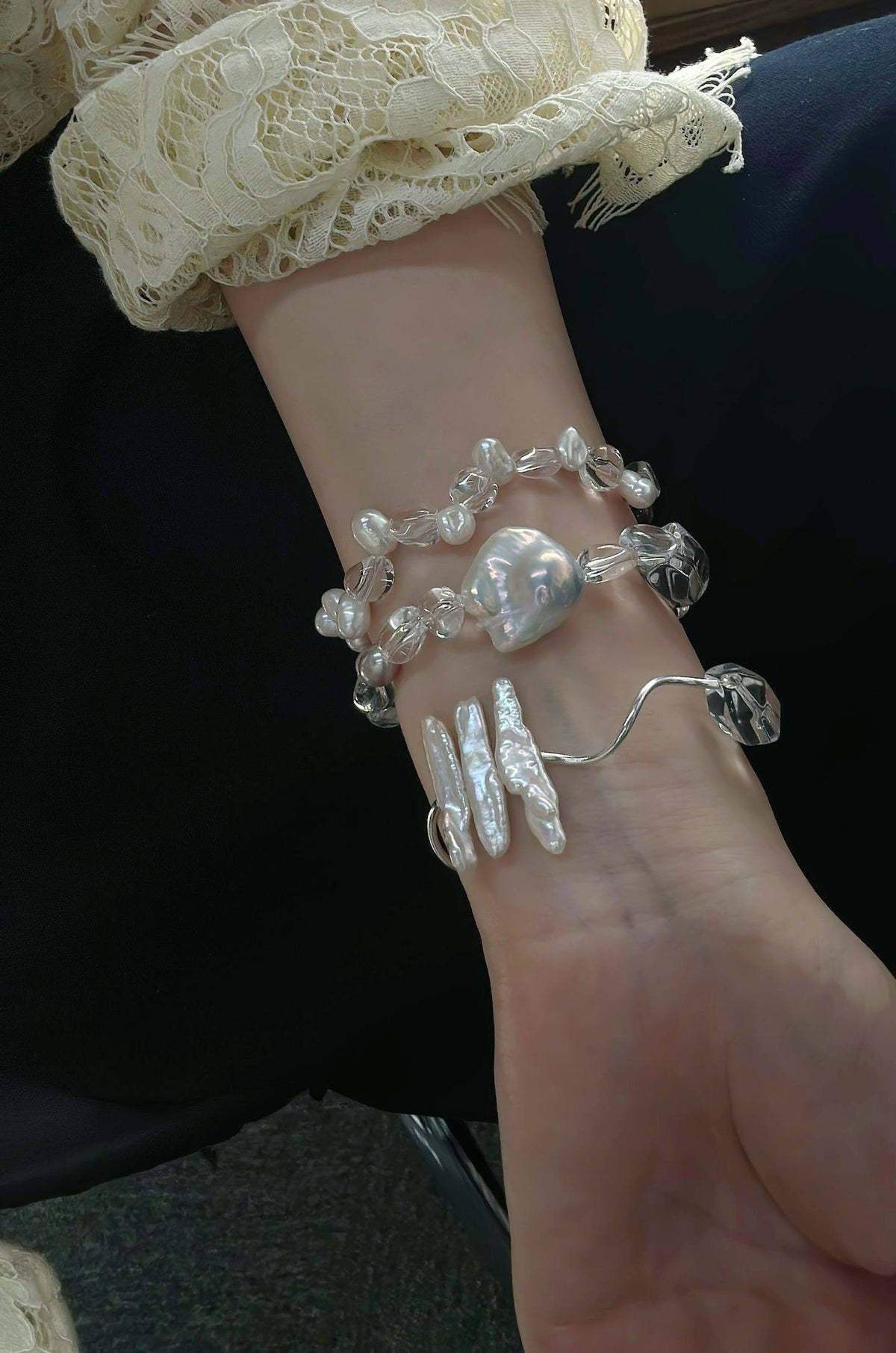 BentBranch — Baroque Pearl & Clear Quartz Sterling Silver Bracelet