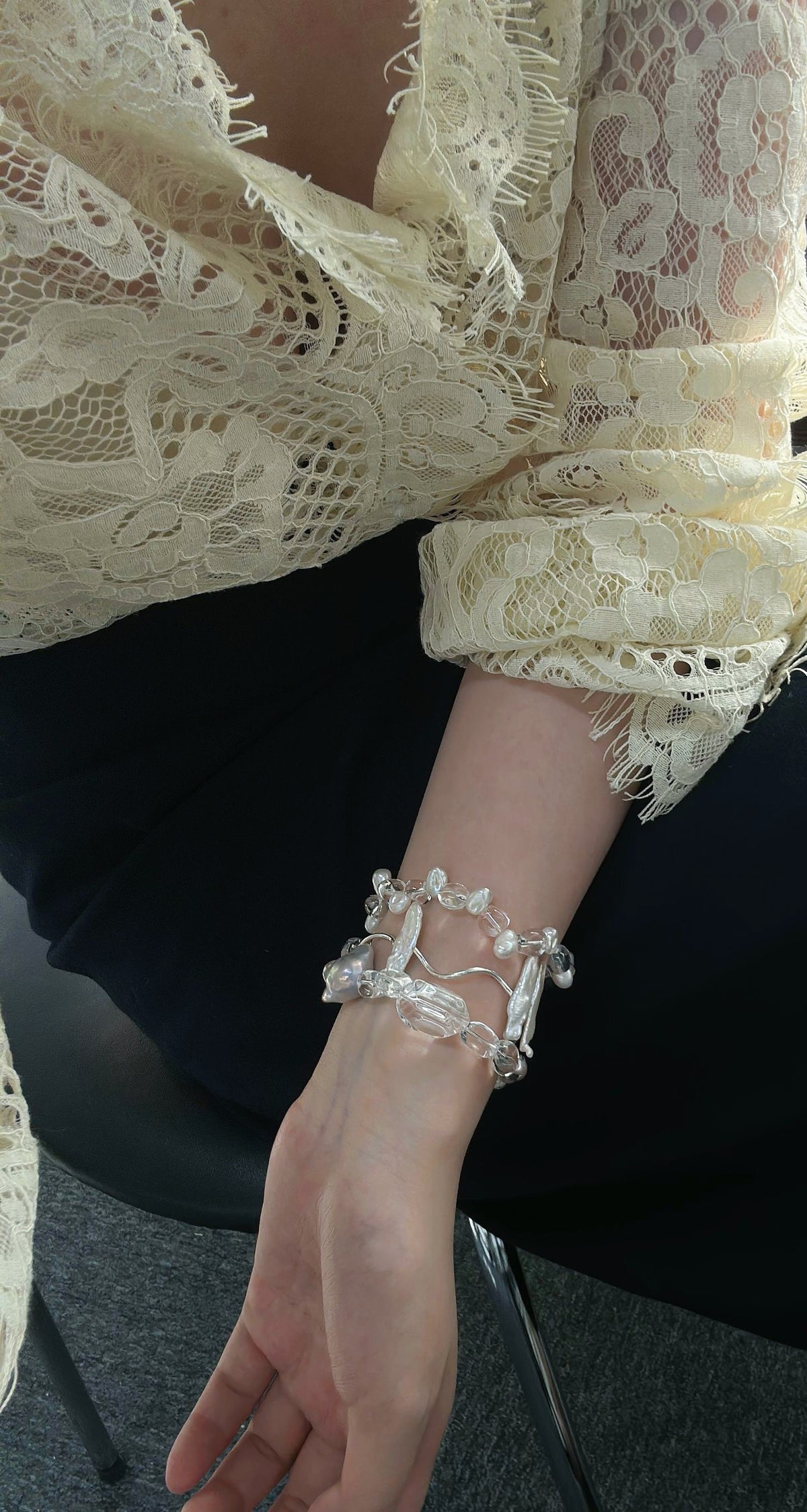 BentBranch — Baroque Pearl & Clear Quartz Sterling Silver Bracelet