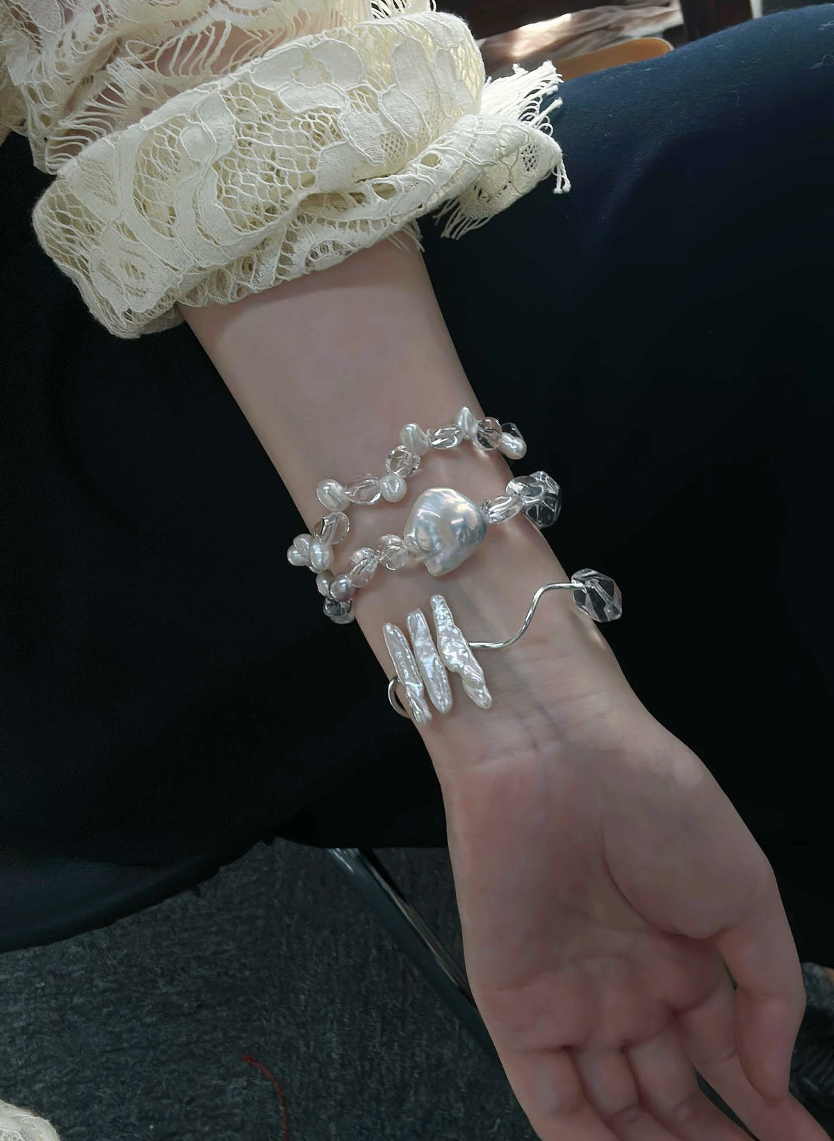 BentBranch — Baroque Pearl & Clear Quartz Sterling Silver Bracelet