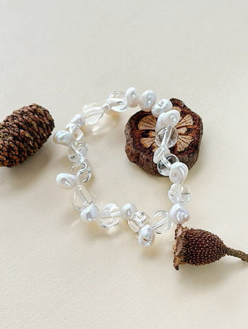 Keshi Pearl White Crystal Bracelet Set, Dreamy Romantic